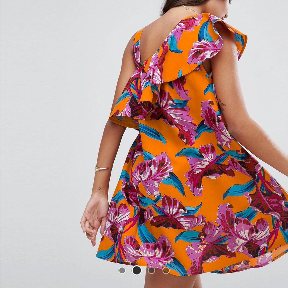 ASOS One Shoulder Ruffle Bright Tropical Sundress 18 - Picture 4 of 6
